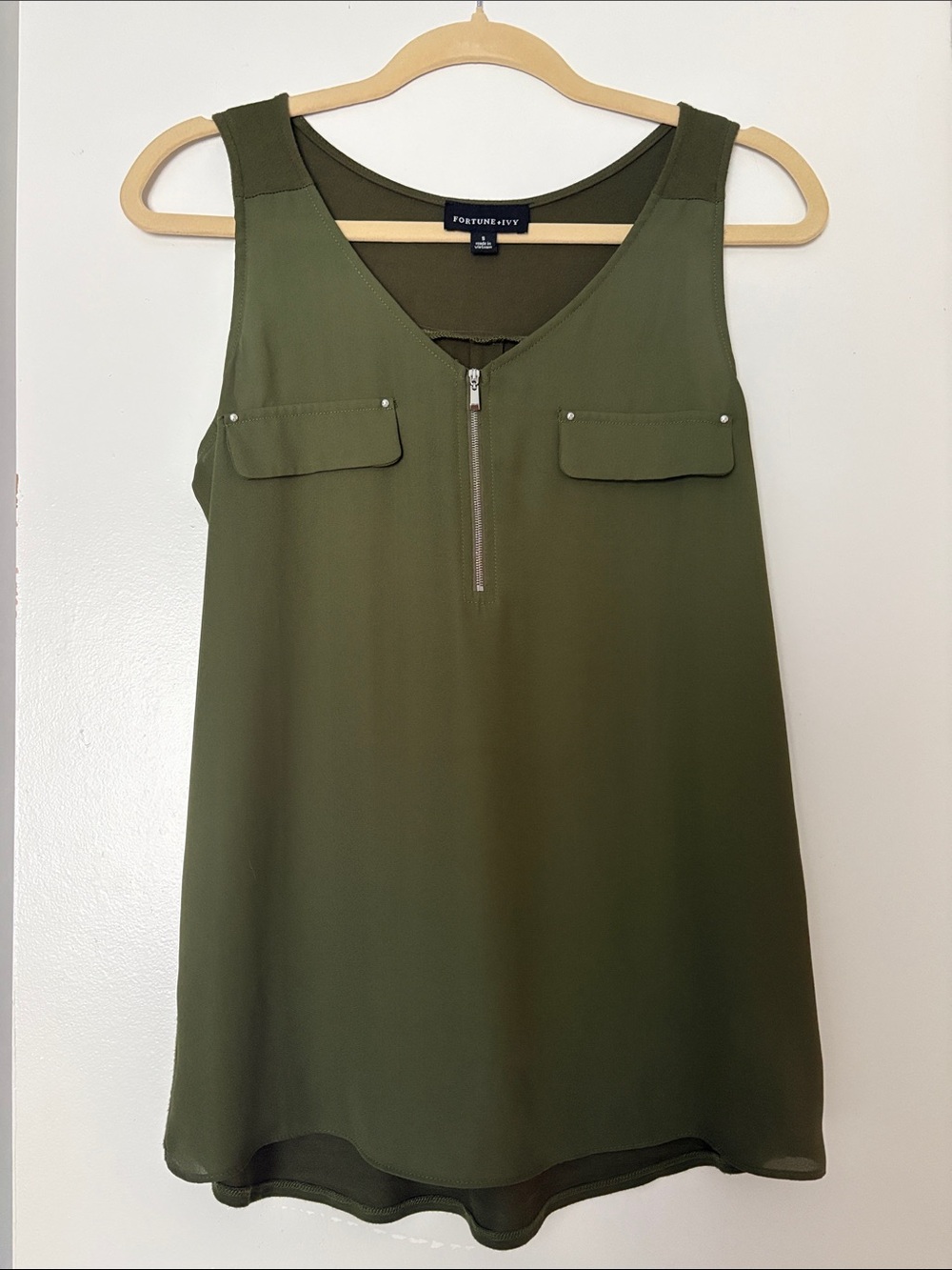 Fortune + Ivy Olive Green Zip-Front Tank Top